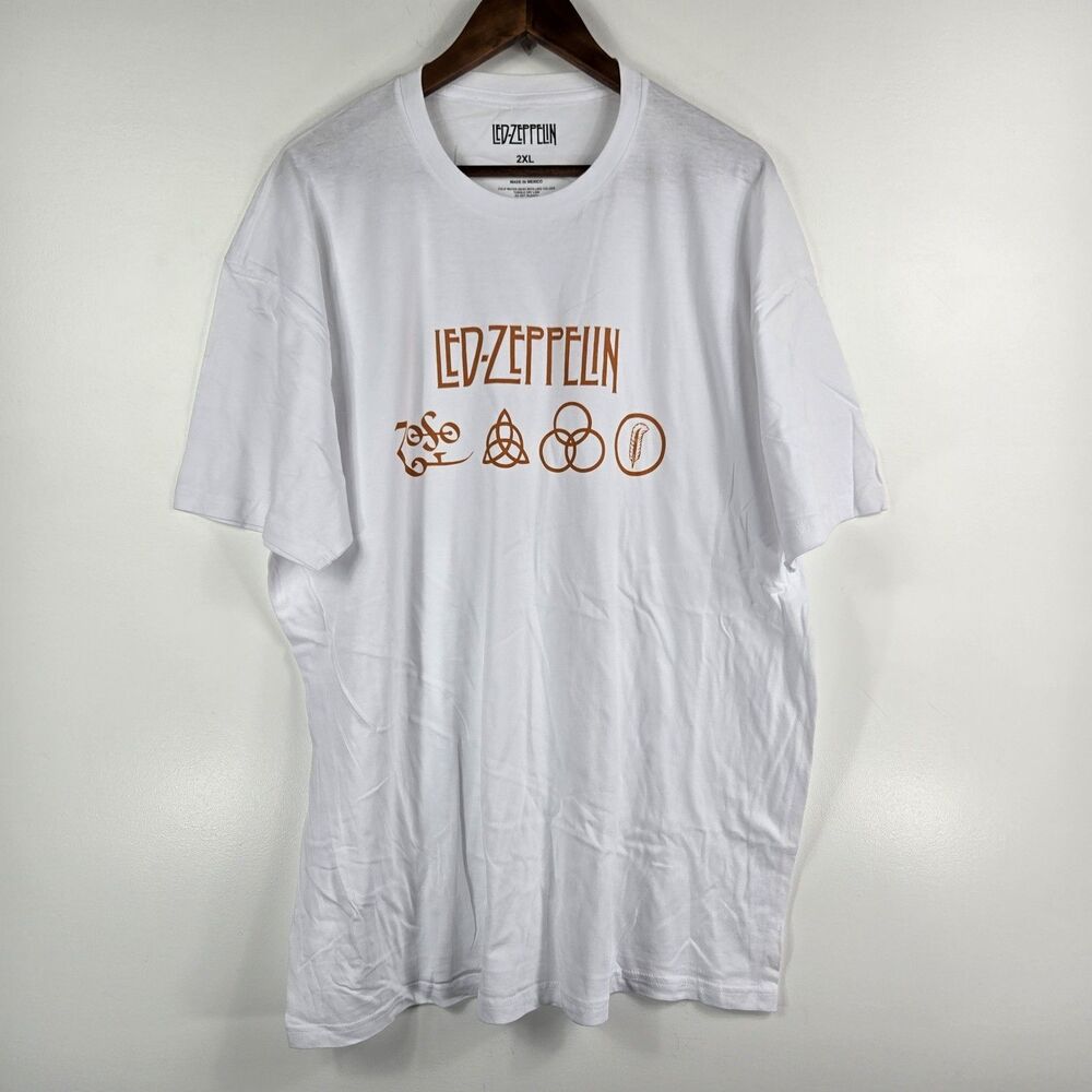 Led Zeppelin‎ Size 2XL White Short Sleeve T Shirt Zoso Logo NWOT